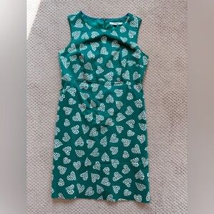 Boden Teal Dress with White Heart Pattern
